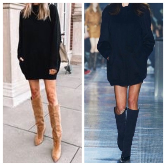 LAST ONE Boho Chic Black Cowl Neck cuff Sleeve Side pocket knit Dress - Picture 4 of 9